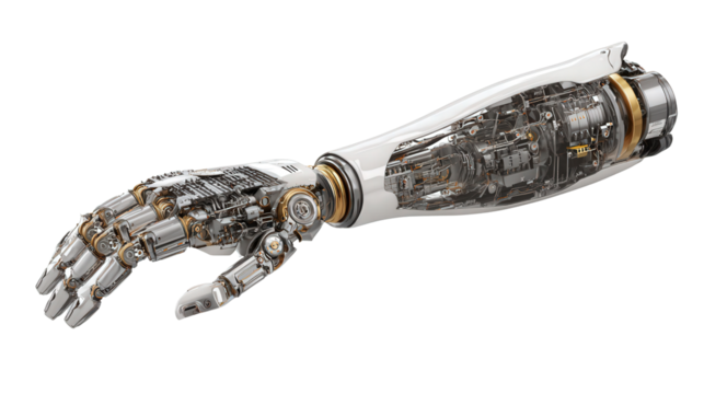 Advanced Prosthetic Arm Technology background isolated on a Transparent background, PNG file.