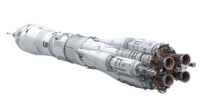 Advanced Space Rocket with Reusable Parts background isolated on a Transparent background, PNG file.