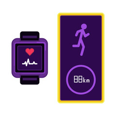 Smart fitness tracker and running distance monitor – flat vector illustration. 