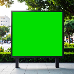Square Empty Green Screen Billboard in City Garden
