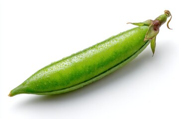 Fresh green pea pod showcases vibrant color and texture on white background
