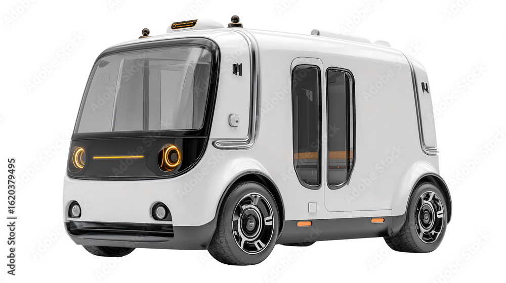 Poster ai-driven autonomous delivery vehicle background isolated on a transparent background, png file.