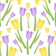 Seamless Floral Pattern With Yellow and Purple Tulips