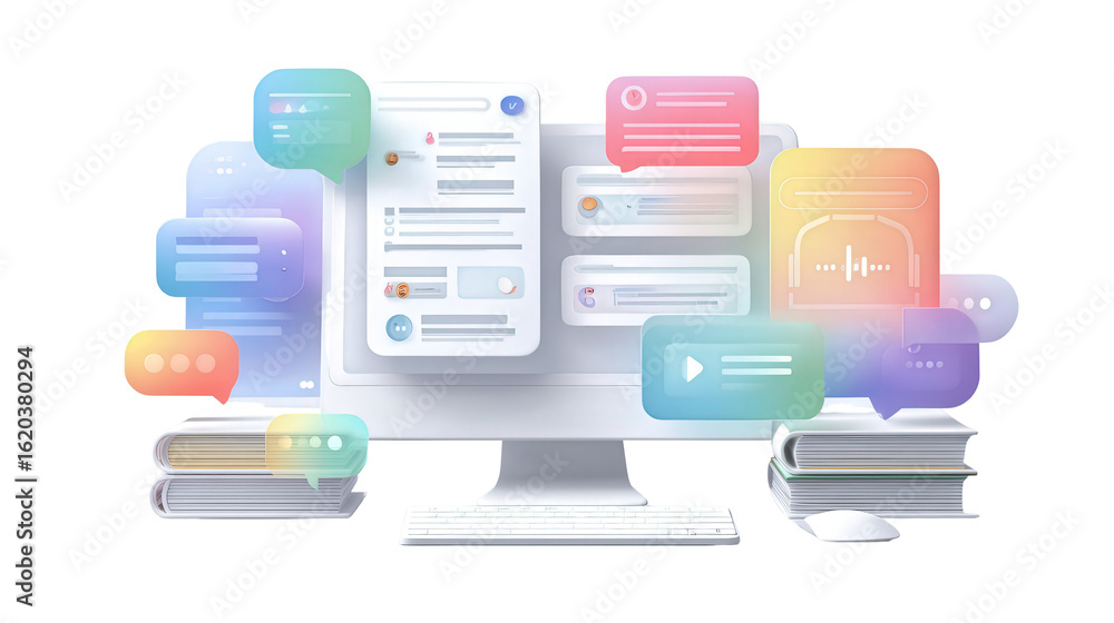 Poster ai-enhanced language learning platforms background isolated on a transparent background, png file.