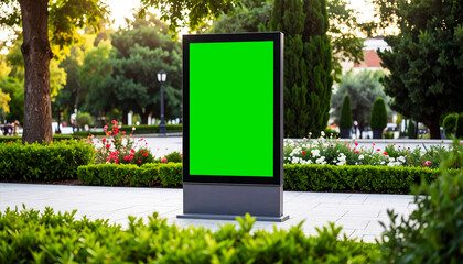 Blank Green Screen Billboard in City garden