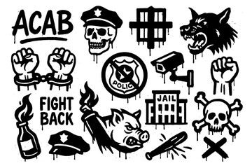 Protest symbols and social justice icons in graffiti style, Transparent Background