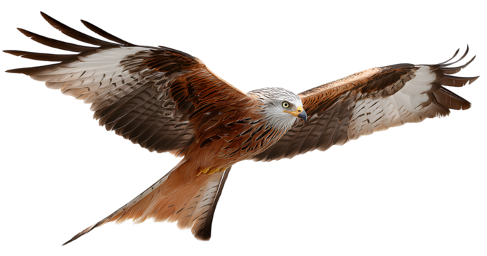 Red kite flying in the sky, isolated on a transparent background 