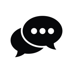 Black and white icon of two overlapping speech bubbles with ellipses