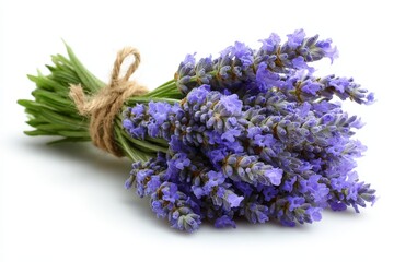 Freshly harvested lavender bouquet tied with natural twine ready for display or aroma enhancement in home decor