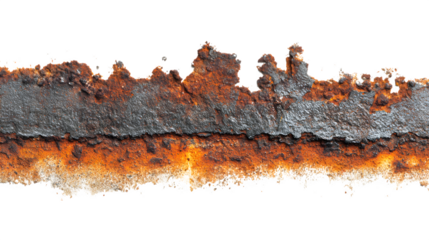 Hardfacing weld on worn metal surface, textured protective layer, isolated on Transparent background