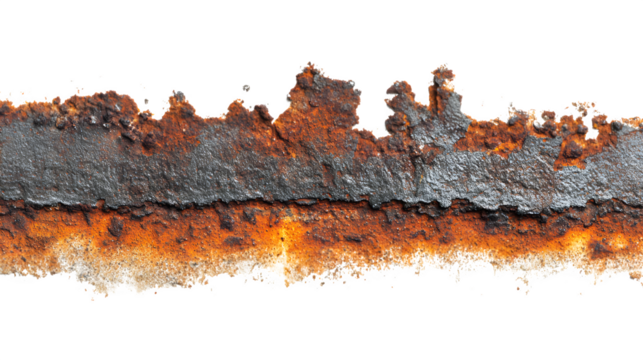 Hardfacing weld on worn metal surface, textured protective layer, isolated on Transparent background