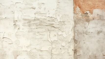 Obraz premium Close-up of a crack in an outdoor travertine wall, highlighting texture and color contrast with nearby concrete flooring, adding character, visual interest, and depth to architectural details.