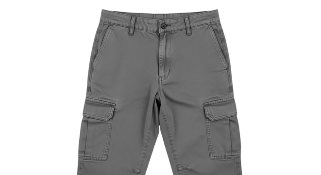Gray cargo pants close up isolated PNG with Transparent Background