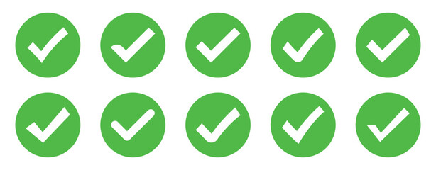 Vector of Green check mark, isolated tick symbols, checklist signs, and an approval badge. Flat and modern checkmark design, vector illustration.