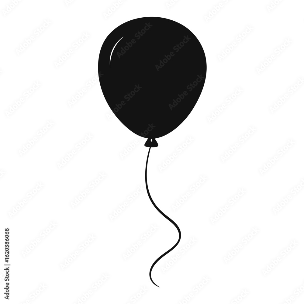 Poster a single black balloon with a string floating isolated on white background silhouette
