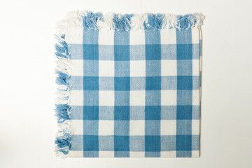 Blue and White Checkered Cotton Napkin with Fringe