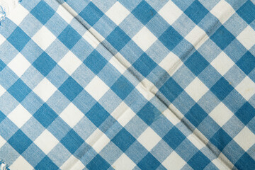 Blue and White Checkered Cotton Napkin closeup detail with natural lookinh creases