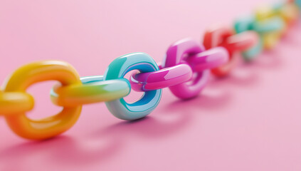 Colorful interlocking chains on a pink background — a symbol of digital connectivity and collaboration