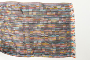 Hand woven kitchen cloth, tea towel with stripes and frills