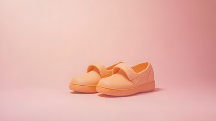 Pair of baby shoes pastel pink background soft light cute footwear childhood fashion minimal style innocence comfort