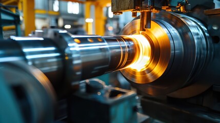 Fototapeta premium Large hydraulic press machine shaping metal components in an industrial facility.