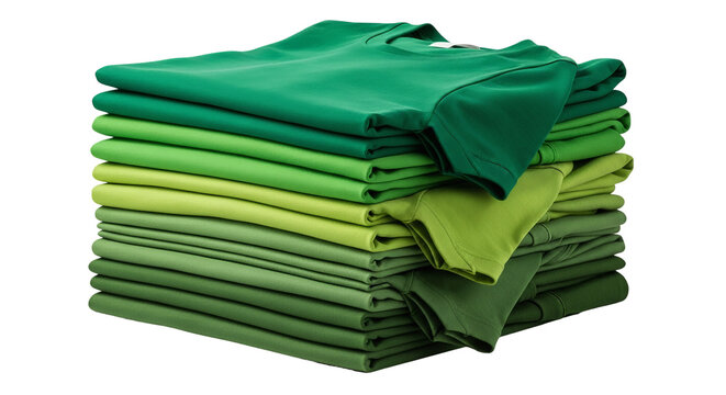 Stack of green t-shirts isolated PNG with Transparent Background