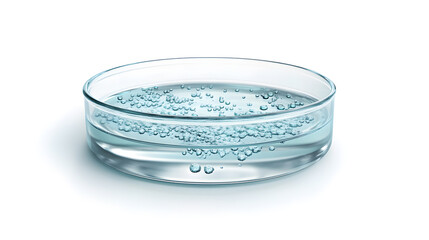 Petri dish with clear liquid and bubbles, laboratory glassware for scientific research, sterile and clean environment