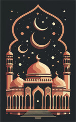 illustrations vector icon collection of Ramadan Islamic symbols items and a mosque.
