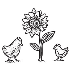 Fototapeta premium Hand-Drawn Farmer with Chicks Illustration for Rural Scenes