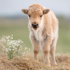Obraz premium Adorable White Bison Calf Portrait