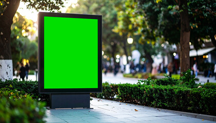 Blank Green Screen Billboard in Garden