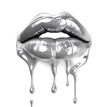 Dripping lips silver white background illustrated.