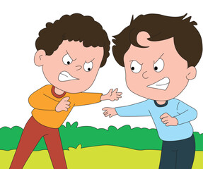 Two boys fighting in the park