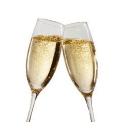 Two Champagne Glasses Clinking – Studio Shot on White Background