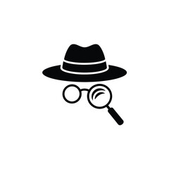 Silhouette of a detective wearing a hat and holding a magnifying glass