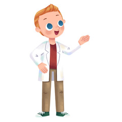 doctor teacher professor tutor scientist lab coat character explaining
