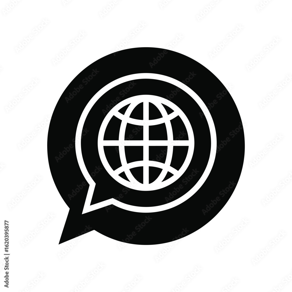 Poster global communication and language icon