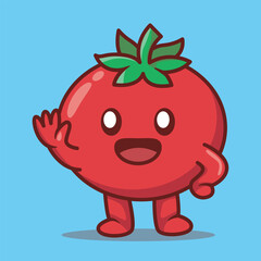 Cartoon Illustration of a Tomato Character Waving
