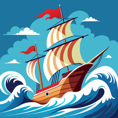 Naklejka premium Sail ship riding a high wave