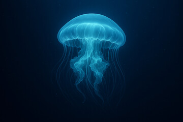 jellyfish drifting in deep blue sea, bioluminescent glow, serene atmosphere