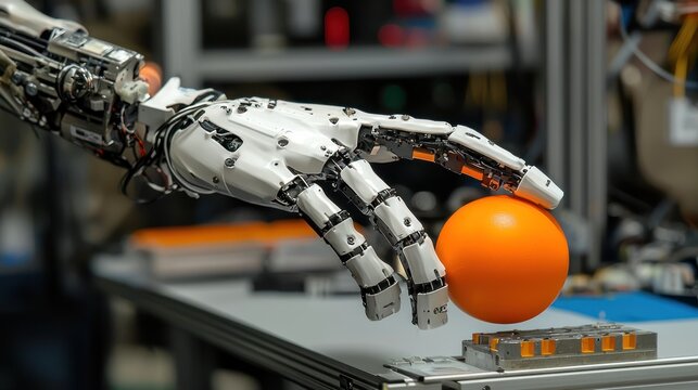 A robotic prosthetic hand gripping an object with precision.