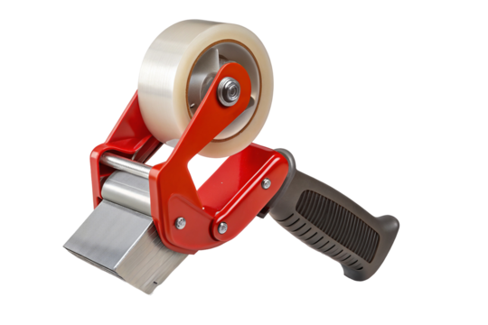 Manual tape dispenser with red handle for packing and sealing cardboard boxes with ease