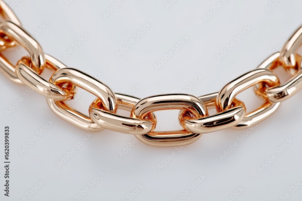 Poster shiny gold chain with interlocking links displayed on a smooth surface