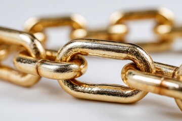 Obraz premium Metallic gold chain links displayed on a neutral background showcasing texture and sheen