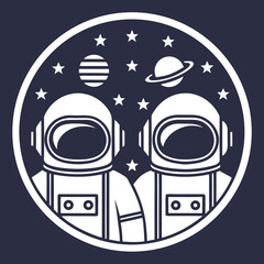 Two astronaut icons in black and white space theme