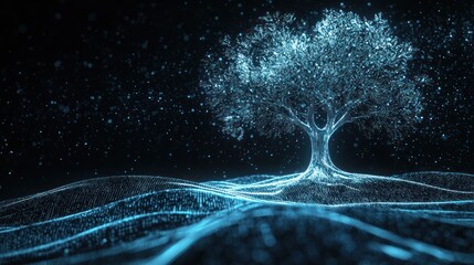 A tree with glowing data leaves, representing the growth of knowledge.
