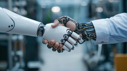 A handshake between two business leaders with AI-driven analytics in the background.