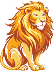 Fototapeta premium Majestic golden lion sitting proudly with flowing mane