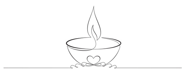 Diwali candles with continuous line drawing for Diwali festival decoration 7