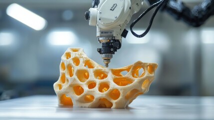 A robotic arm sculpting a 3D-printed masterpiece with AI assistance.